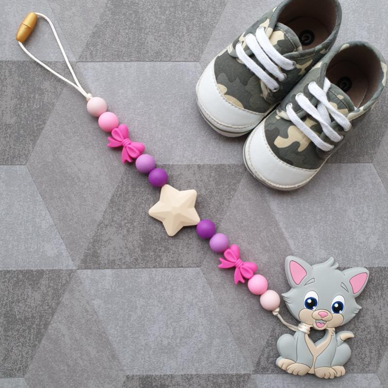 Hryzátko pre bábätko dievčenské v ružovej farbe s mačičkou