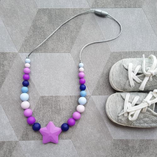 Silikónový náhrdelník na kojenie "Večer do fialova"